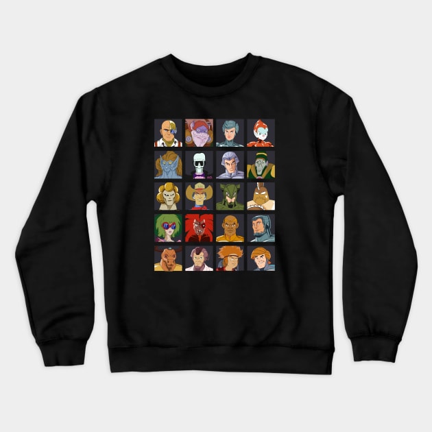 SilverHawks Characters. Quicksilver, Steelheart, Steelwill, Mon*Star, Hardware, Timestopper, Yes-Man, Smiley and many more! Crewneck Sweatshirt by DaveLeonardo